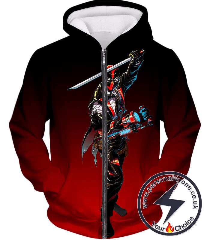 Awesome Deadpool Suit-Up Action Black Zip Up Hoodie